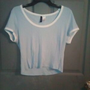 Divided Light Blue Ribbed Crop Top